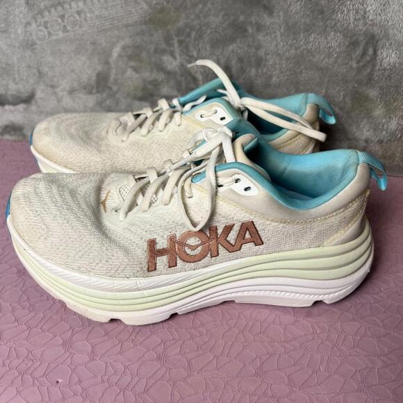 Hoka One One Gaviota 5 Running Shoes Womens Size 8 White Low Top Lace Up 1134235 - Picture 2 of 6